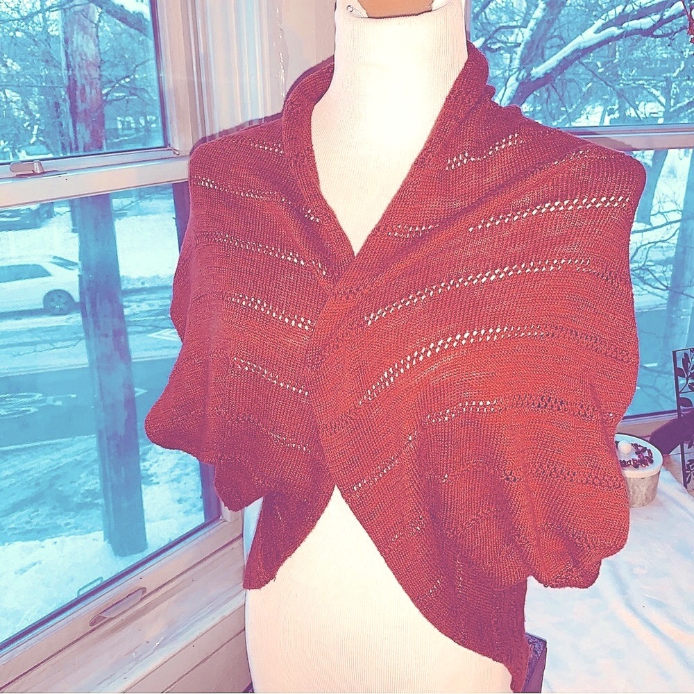 Shrug sweater open knit Burnt sienna orange XS